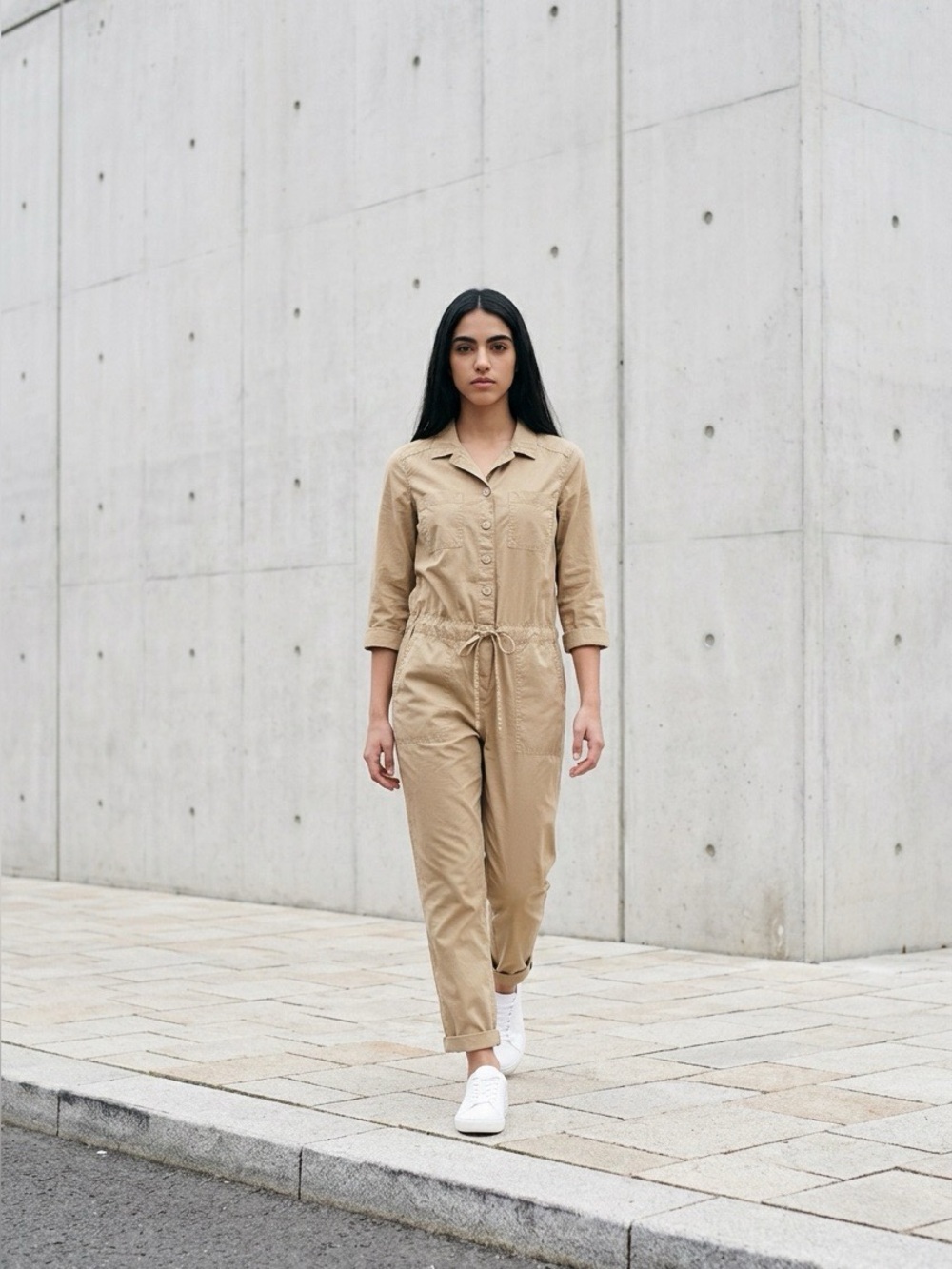 NWT Velvet Khaki Button-Front Drawstring Jumpsuit